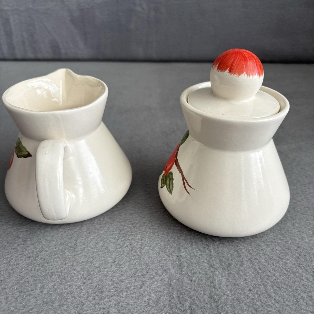 Apple Red Cream And Sugar Set Hand painted Vintage Dinnerware MCM Handmade - Picture 4 of 16